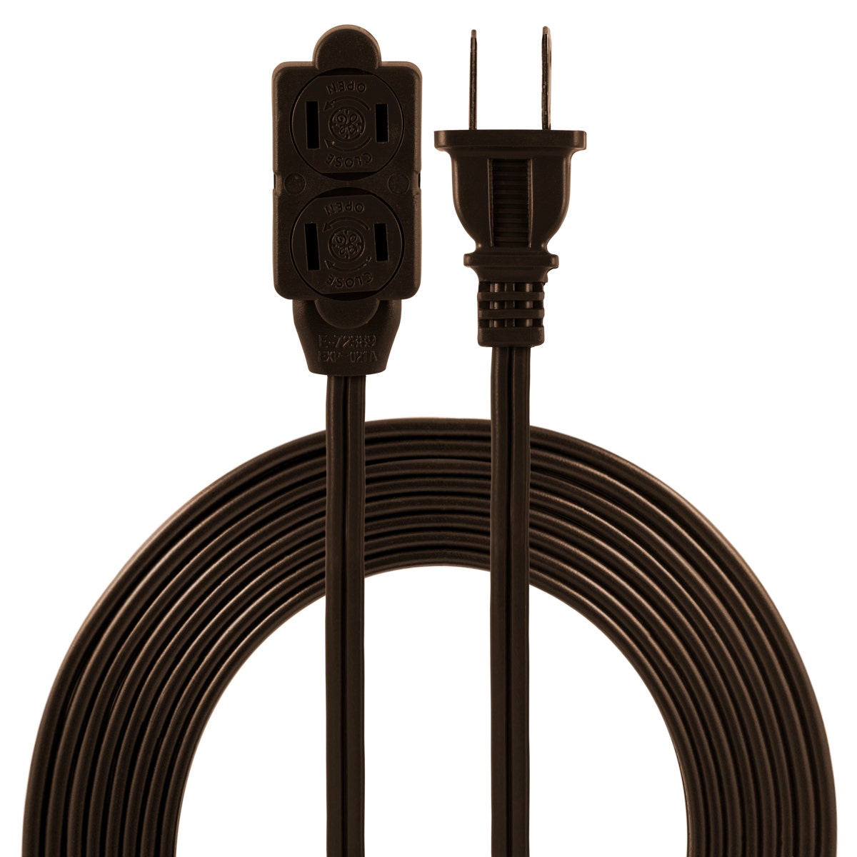GE 3-Outlet 12ft. Extension Cord with Twist-to-Close Outlets, Brown