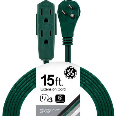 GE 3-Outlet 15ft. Extension Cord with Right-Angle Plug, Green