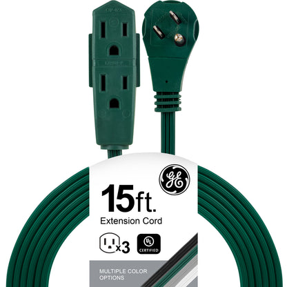 GE 3-Outlet 15ft. Extension Cord with Right-Angle Plug, Green