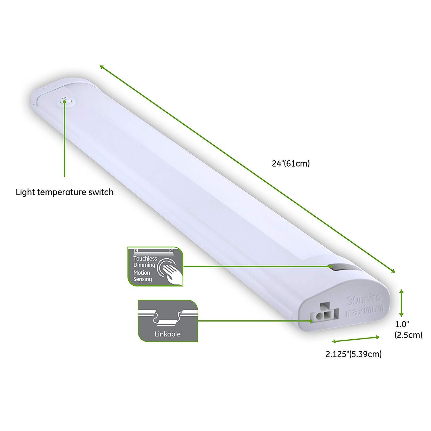 GE 24in. Plug-In Motion-Sensing LED Under Cabinet Light Fixture, White