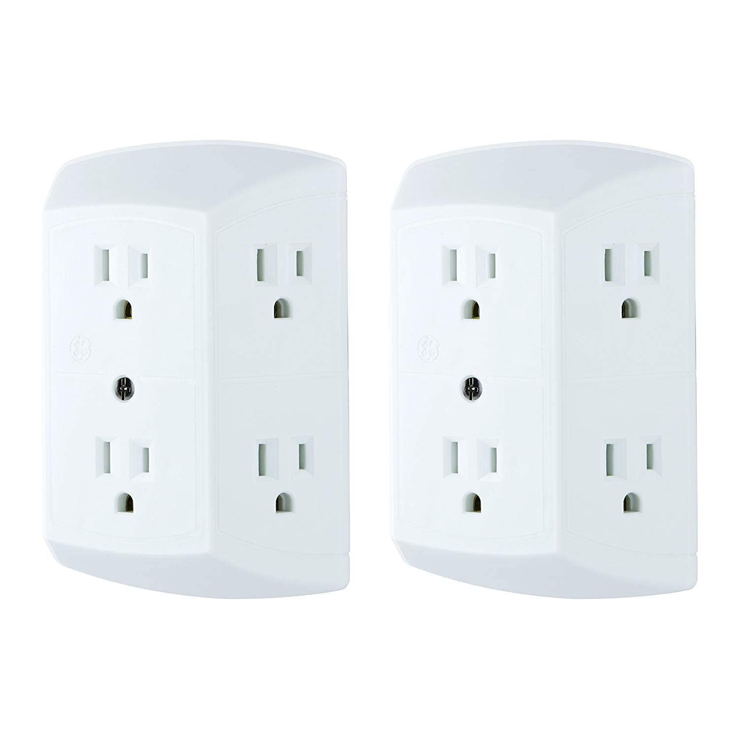 GE 6-Outlet Wall Tap, 2 Pack, White