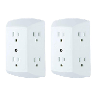 GE 6-Outlet Wall Tap, 2 Pack, White