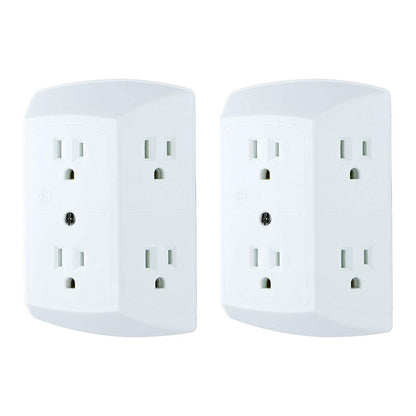 GE 6-Outlet Wall Tap, 2 Pack, White
