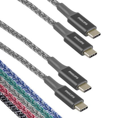 Philips 3 ft. USB-C to USB-C Braided Charging Cable, Gray, 2 Pack