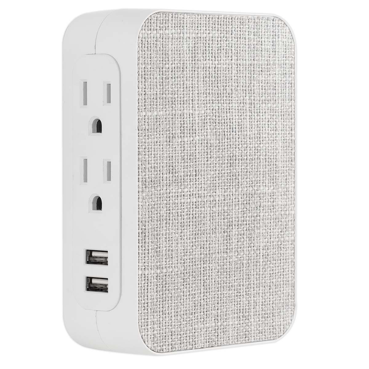 GE 5-Outlet 2-USB Fabric Surge Protector, Gray