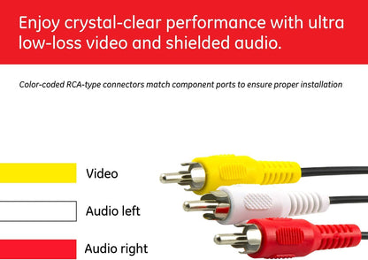 GE 12ft. Composite Audio/Video Cable with RCA-Type Connectors, 3 Pack, Black