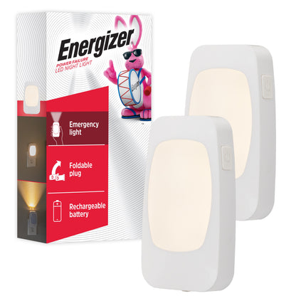 Energizer 4-in-1 Rechargeable Power Failure Light Sensing LED Night Light, 2 Pack, White