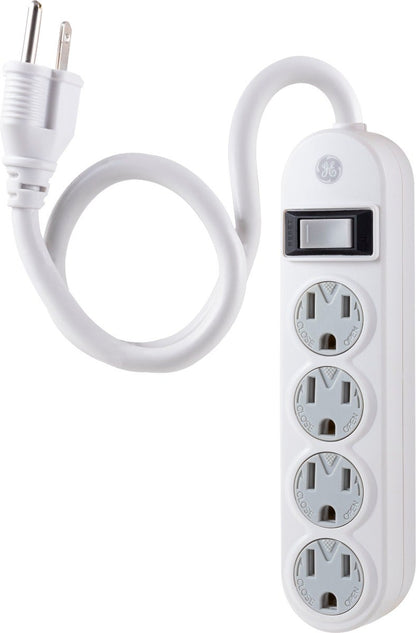 GE 4-Outlet Power Strip with Twist-to-Close Safety Covers, Gray