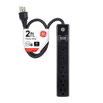 GE 6-Outlet 2ft. Power Strip, Black