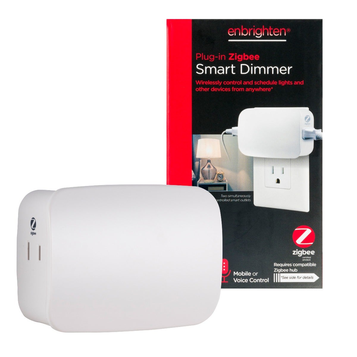 Enbrighten Zigbee Plug-In Smart Dimmer with Dual Controlled Outlets, White