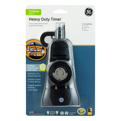 GE Outdoor Plug-In 24-Hour Mechanical Timer, Black