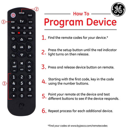 GE 3-Device Universal Remote, Black