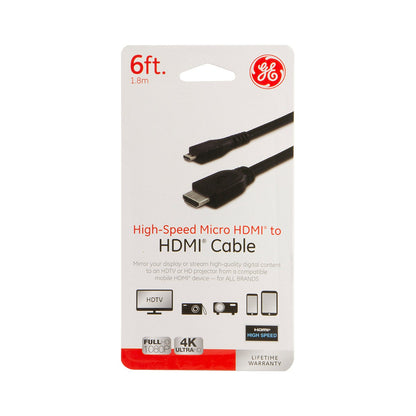 GE 6ft. High-Speed Micro-HDMI to HDMI Cable, Black