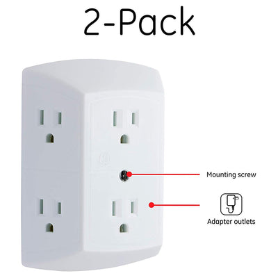 GE 6-Outlet Wall Tap, 2 Pack, White