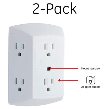 GE 6-Outlet Wall Tap, 2 Pack, White