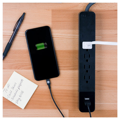 GE Pro 4-Outlet 2-USB 3ft. Surge Protector, Black