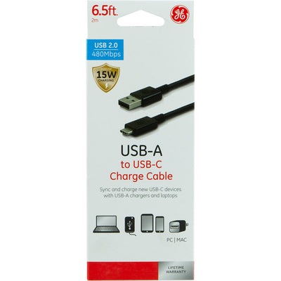 GE 6.5ft. USB-A to USB-C Charging Cable, Black