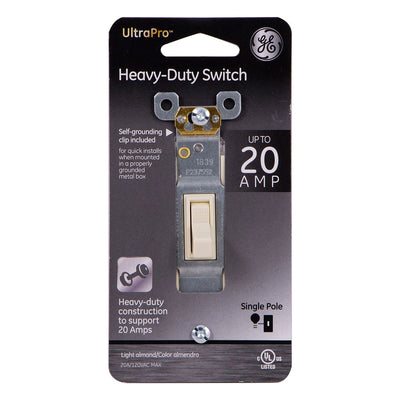 GE UltraPro Single Pole Heavy-Duty Toggle Switch, Light Almond