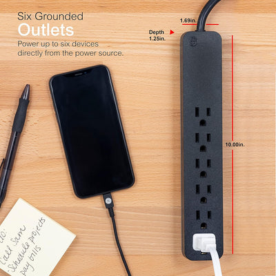 GE 6-Outlet Surge Protector, 1500J, 8ft. Black