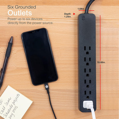 GE 6-Outlet Surge Protector, 1500J, 8ft. Black