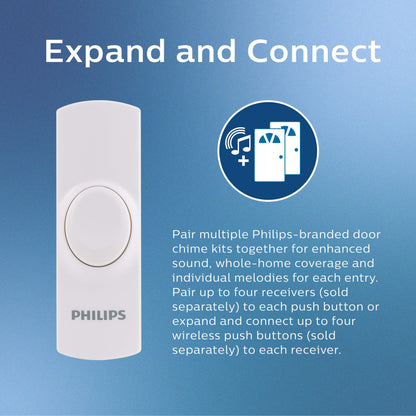 Philips Plug-in 8-Melody Doorbell Kit, White, 8-Melody, 2-Push Buttons