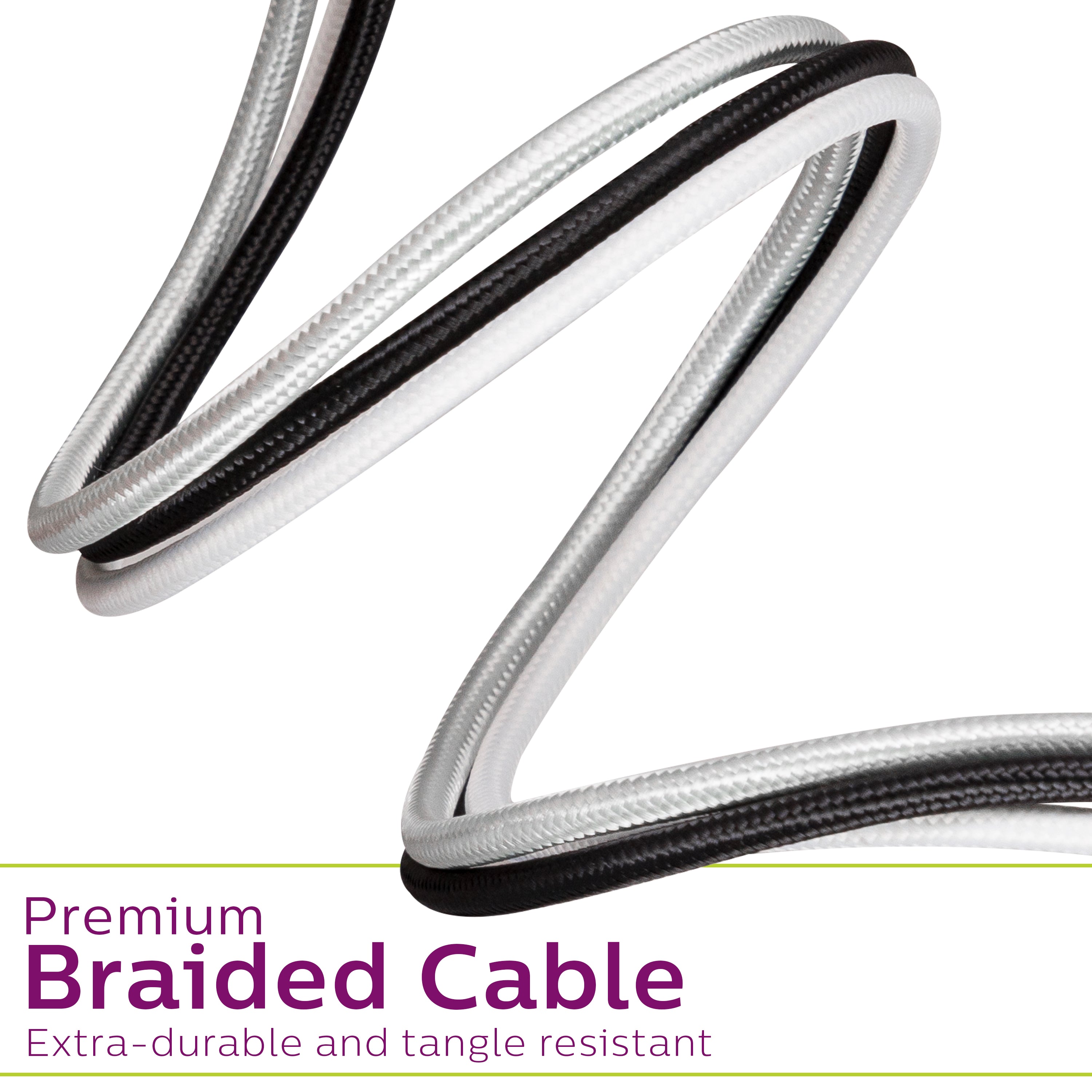 Philips Elite USB-A to USB-C Cable, 3ft, Braided Cord, Black