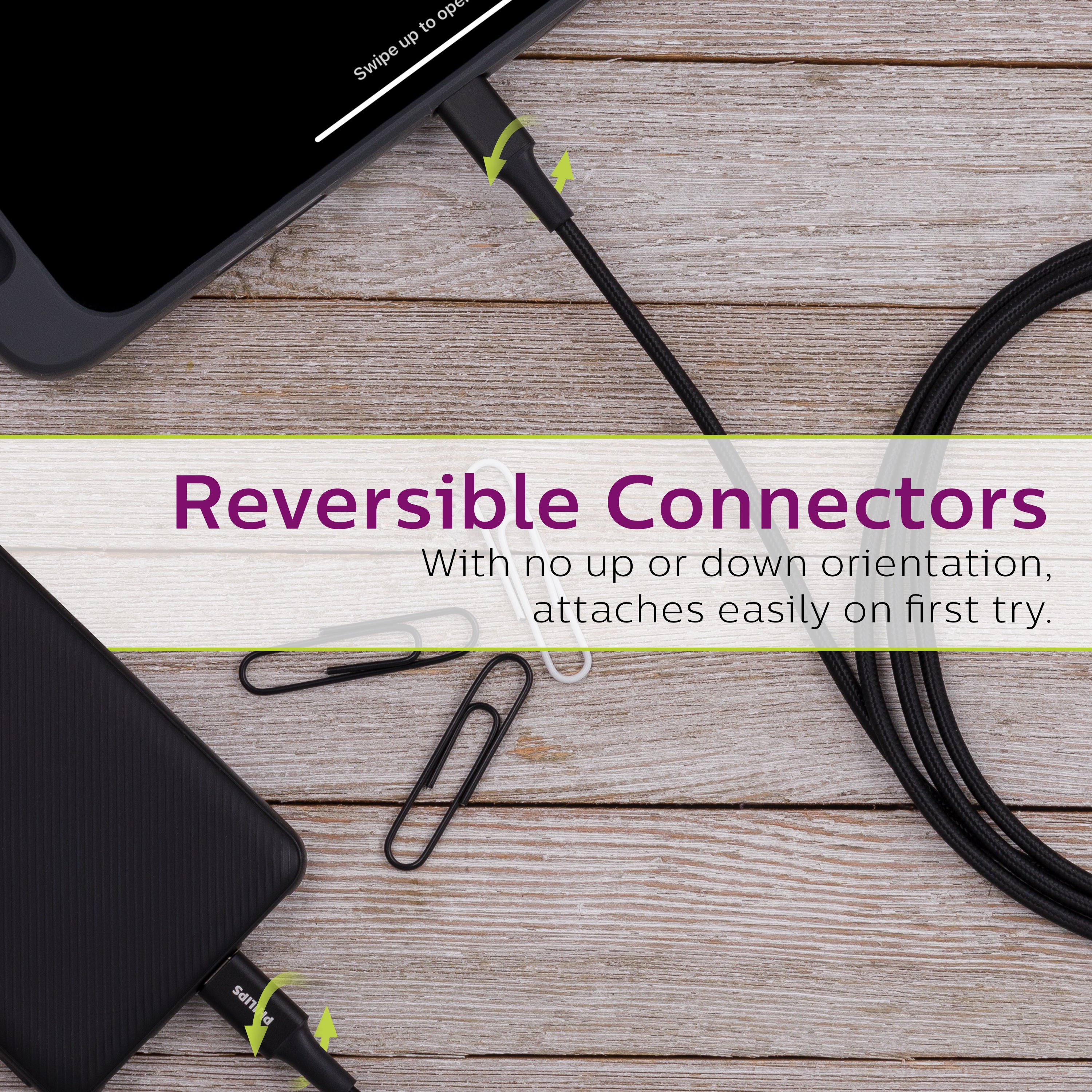 Philips Elite USB-A to USB-C Cable, 3ft, Braided Cord, Black