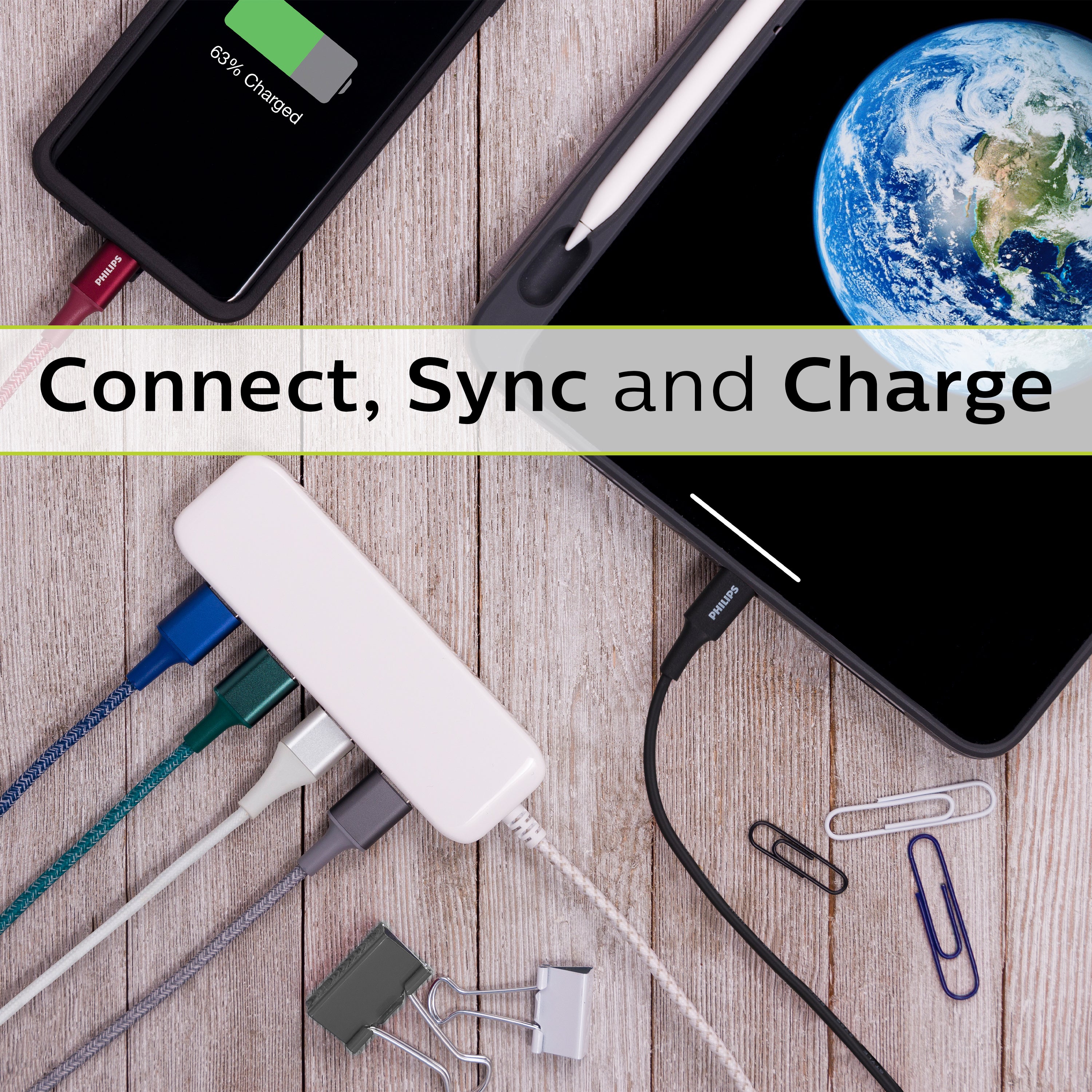 Philips Elite USB-A to USB-C Cable, 3ft, Braided Cord, Black