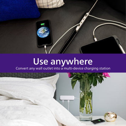 Philips USB Extension Bar, 4 USB-A ports, 4.8A, 24W, 6ft Braided Cord, White