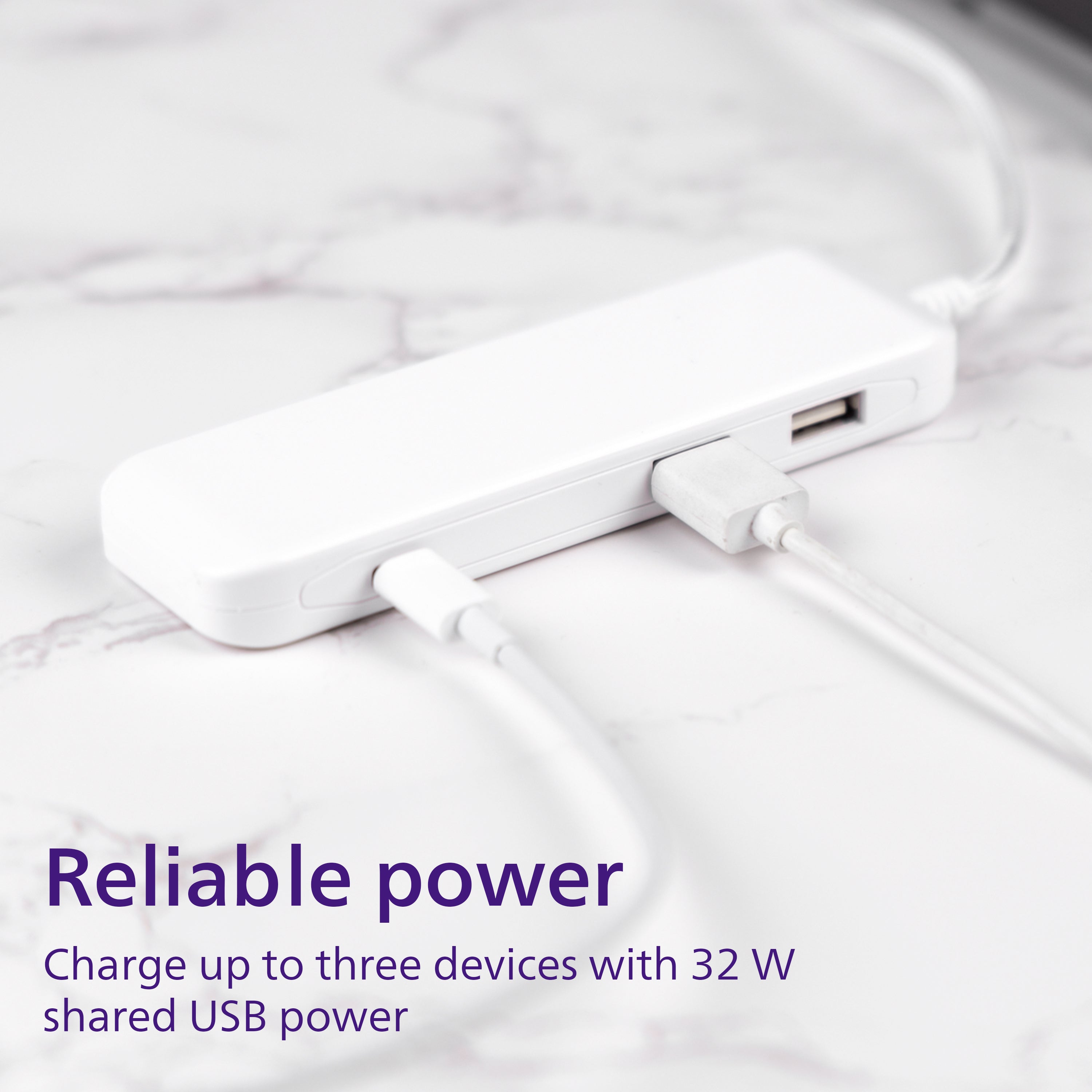 Philips USB Extension Bar, 3 ports, 2 USB-A ,1 20W USB-C, 32W Total, 6ft. Cable, White