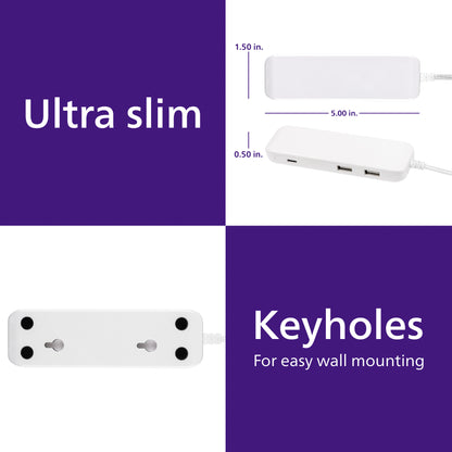 Philips USB Extension Bar, 3 ports, 2 USB-A ,1 20W USB-C, 32W Total, 6ft. Cable, White