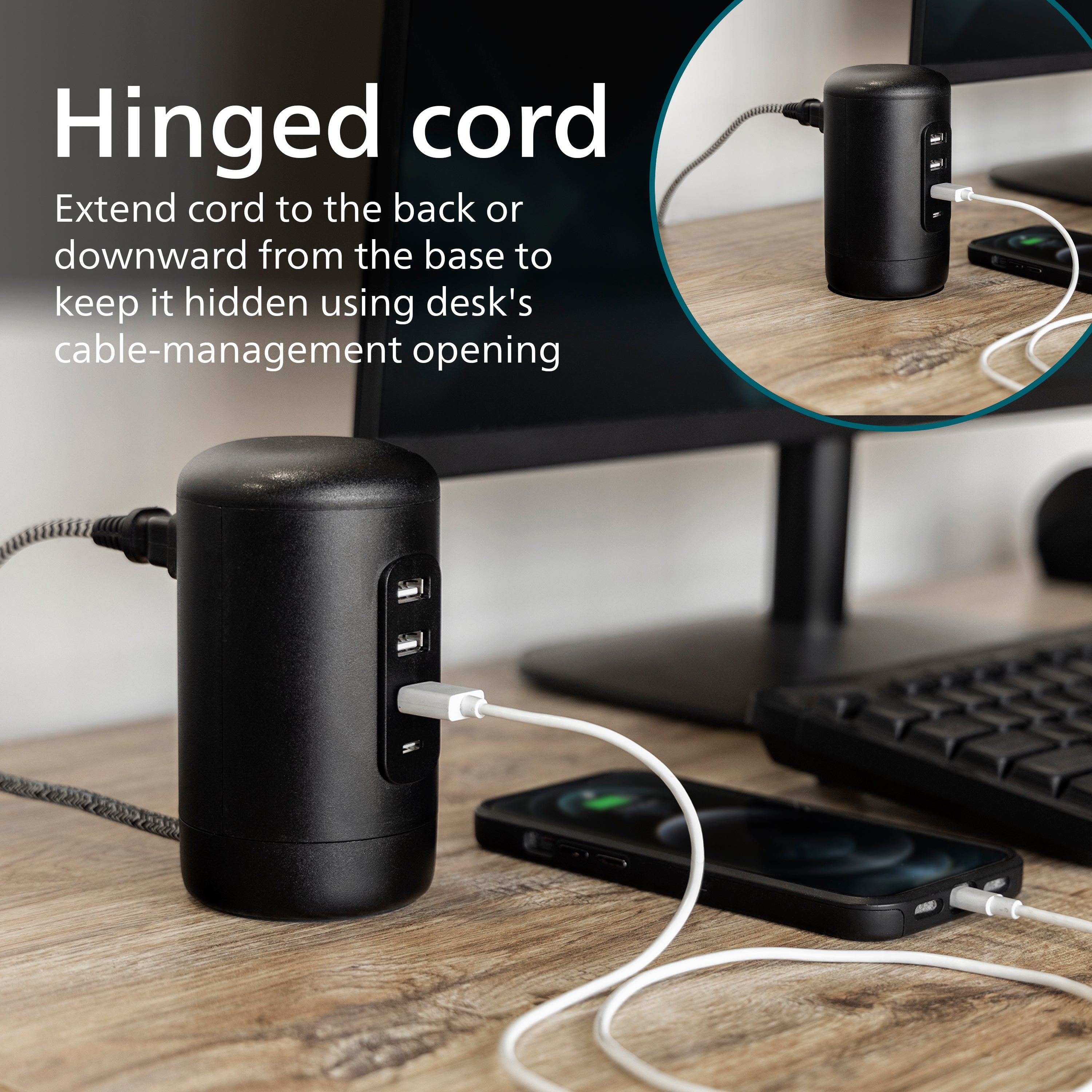 Philips Desktop Power Hub, 2 outlets, 3 USB-A, 1 USB-C, 5ft. cord, black