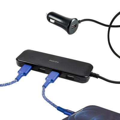 Philips DC USB Extension Bar, 5 Ports, 31.5W, 6ft. Cable, Black