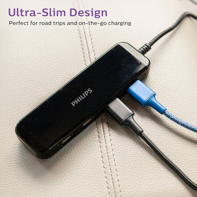 Philips DC USB Extension Bar, 5 Ports, 31.5W, 6ft. Cable, Black