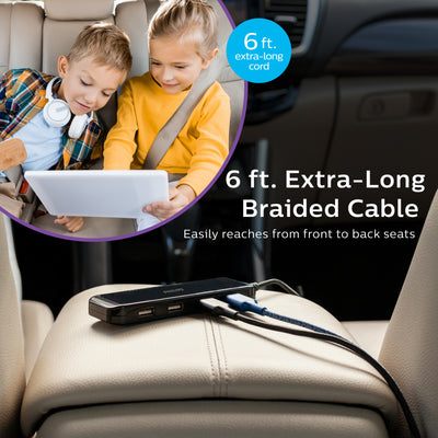 Philips DC USB Extension Bar, 5 Ports, 31.5W, 6ft. Cable, Black