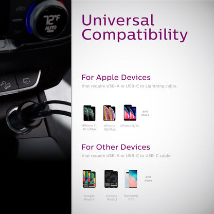 Philips Elite Dual USB Car Charger USB-A and USB-C