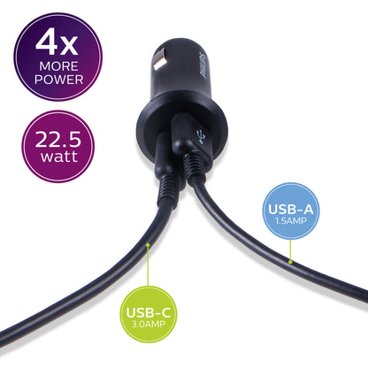 Philips Elite Dual USB Car Charger USB-A and USB-C