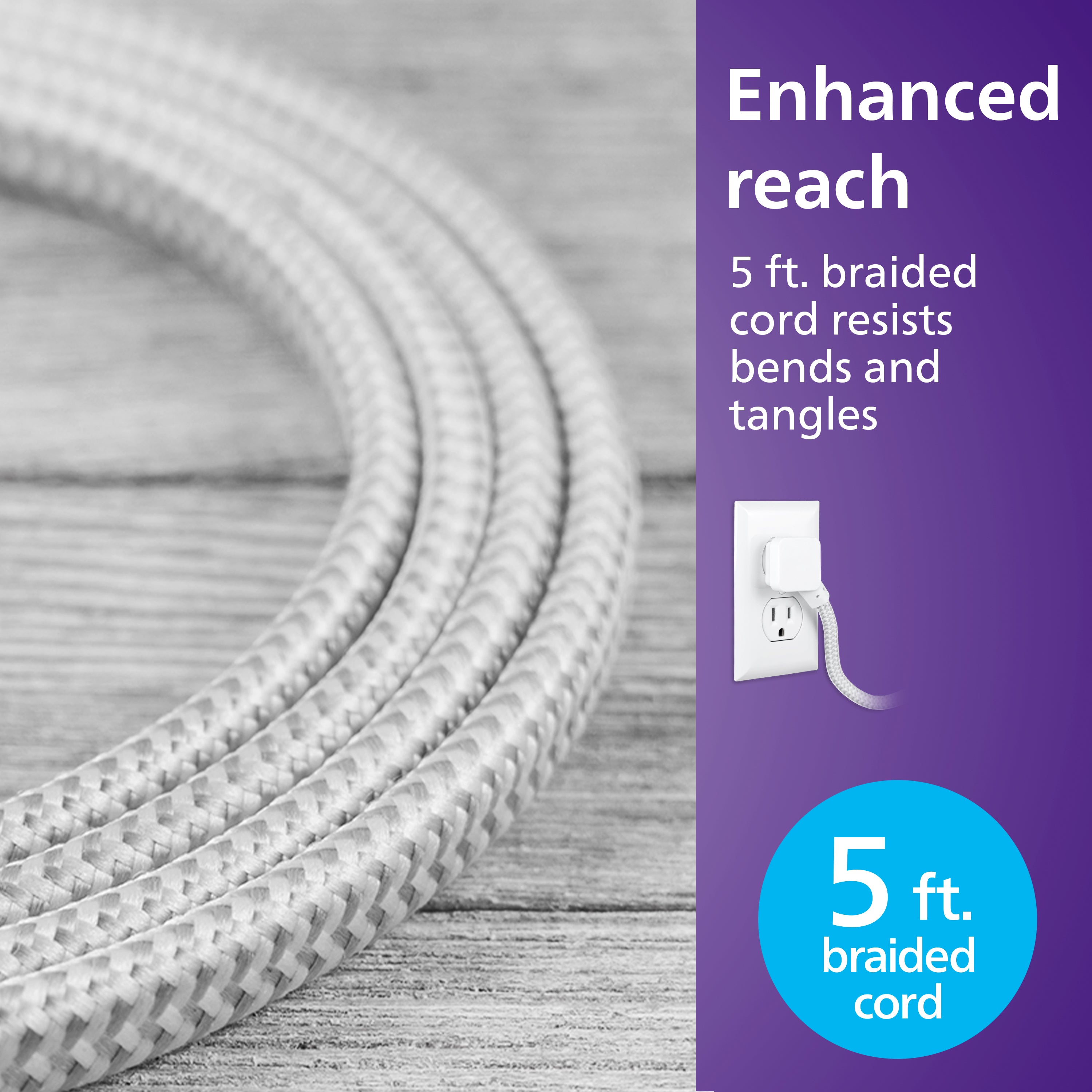Philips Desktop Charging Hub, 2 outlets, 2 USB-A, 1 USB-C, 5ft. Braided Cord, White