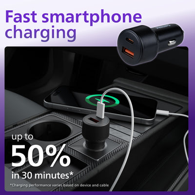 Philips Dual USB Car Charger USB-A and USB-C