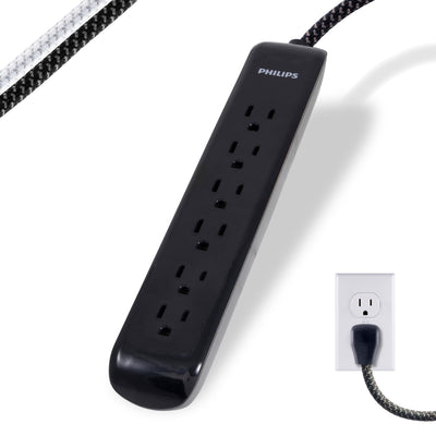 Philips 6-Outlet Surge Protector, 1080J, 10ft Braided Cord, Black