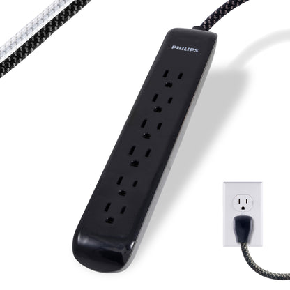 Philips 6-Outlet Surge Protector, 1080J, 10ft Braided Cord, Black