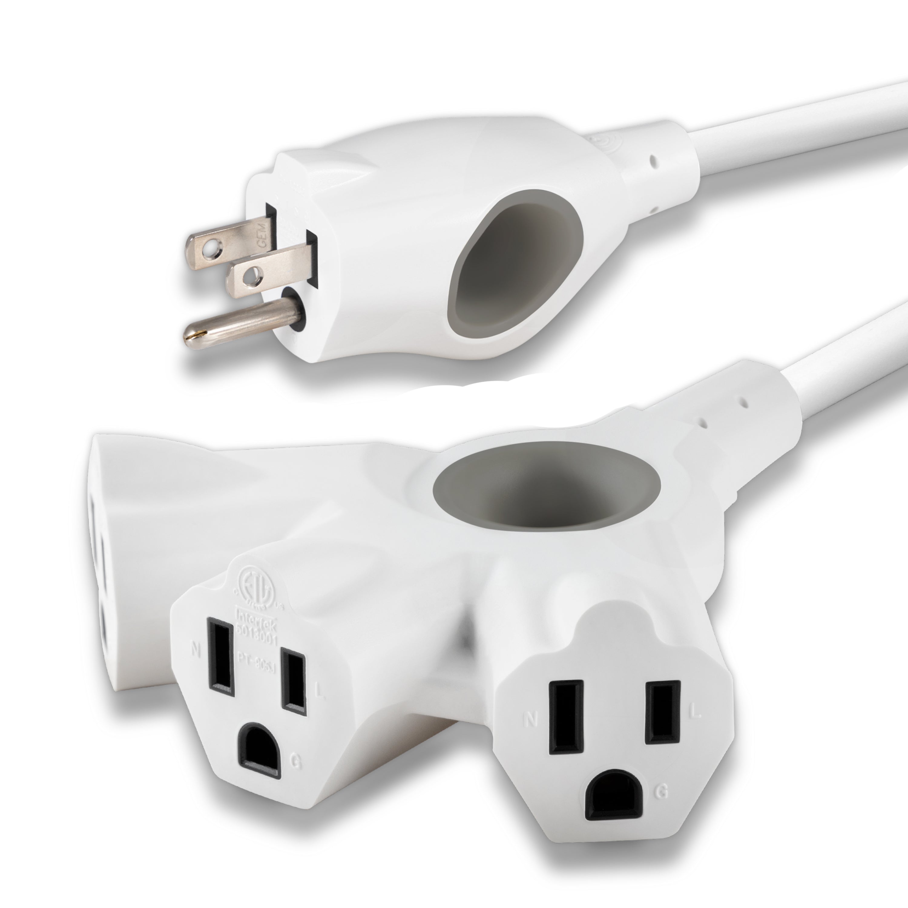 Philips EZGrip 3-Outlet Grounded Extension Cord, Indoor/Outdoor, 16 Gauge, 15ft., White