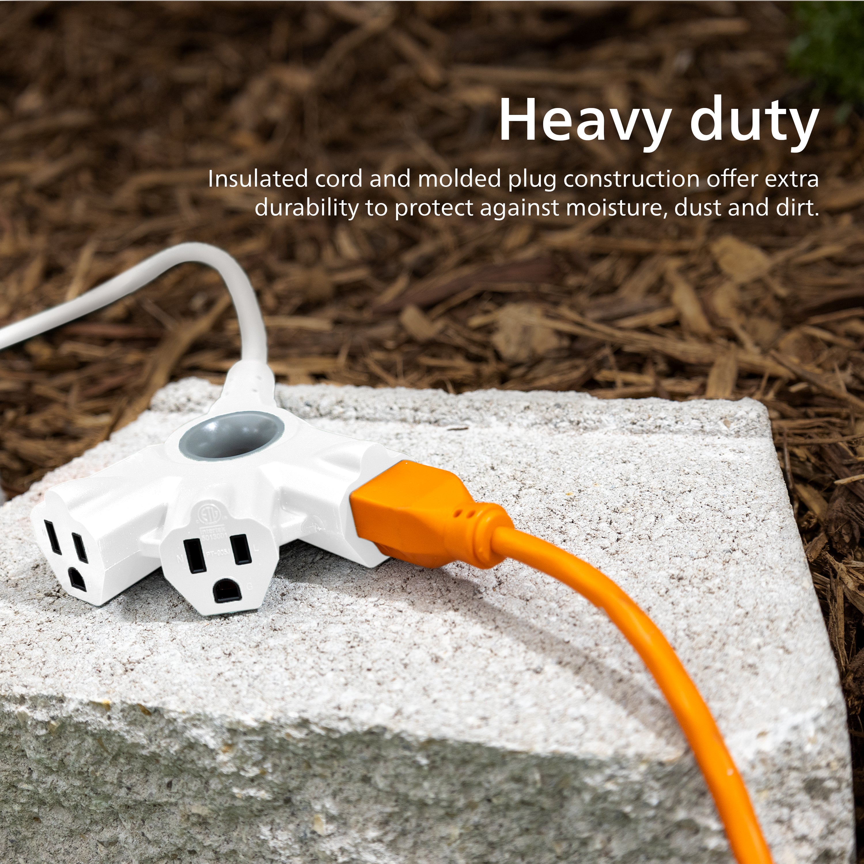 Philips EZGrip 3-Outlet Grounded Extension Cord, Indoor/Outdoor, 16 Gauge, 15ft., White