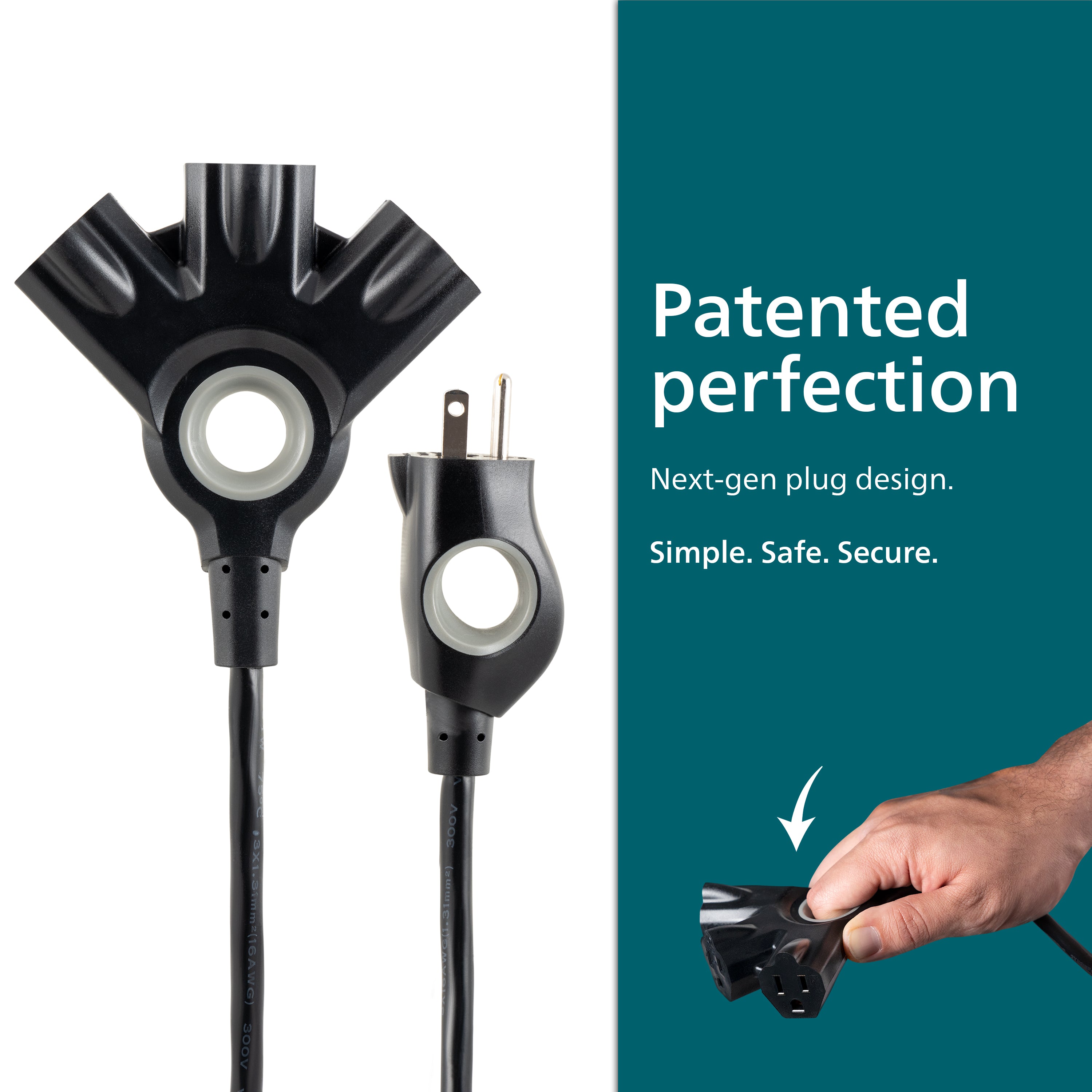 Philips 3-Outlet EZGrip Grounded Extension Cord, 50ft., Indoor/Outdoor, Black