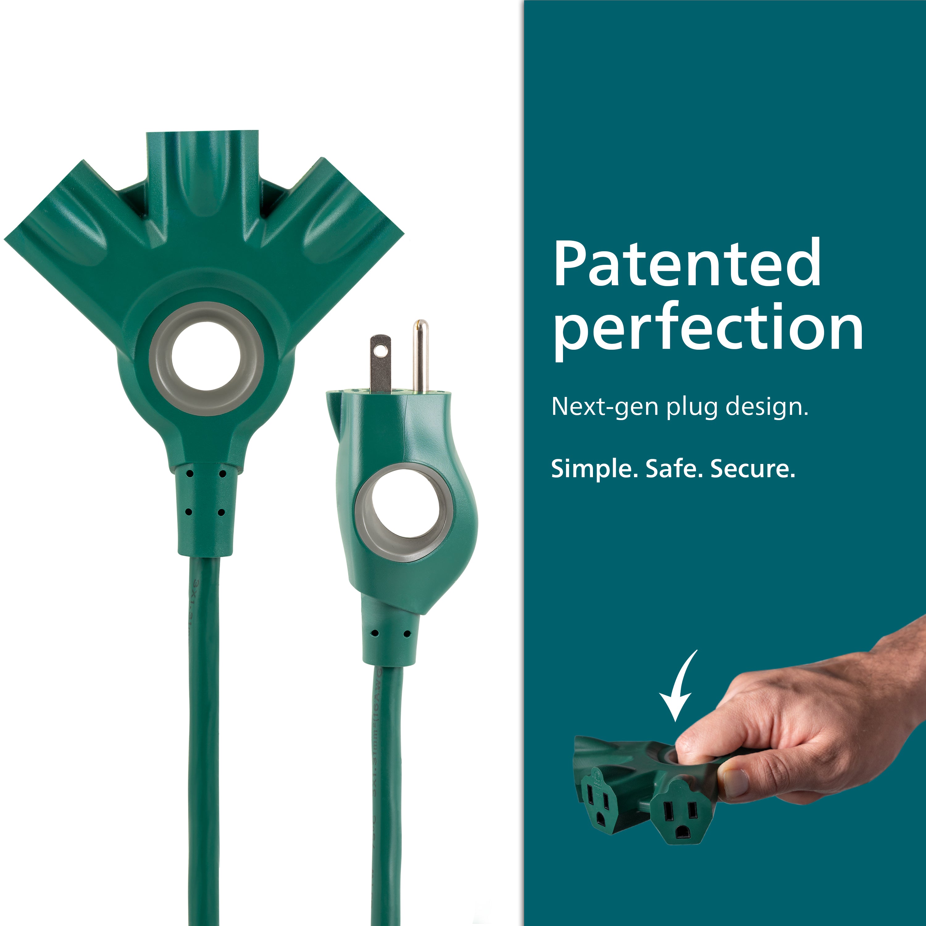 Philips 3-Outlet EZGrip Grounded Extension Cord, 50ft., Indoor/Outdoor, Green
