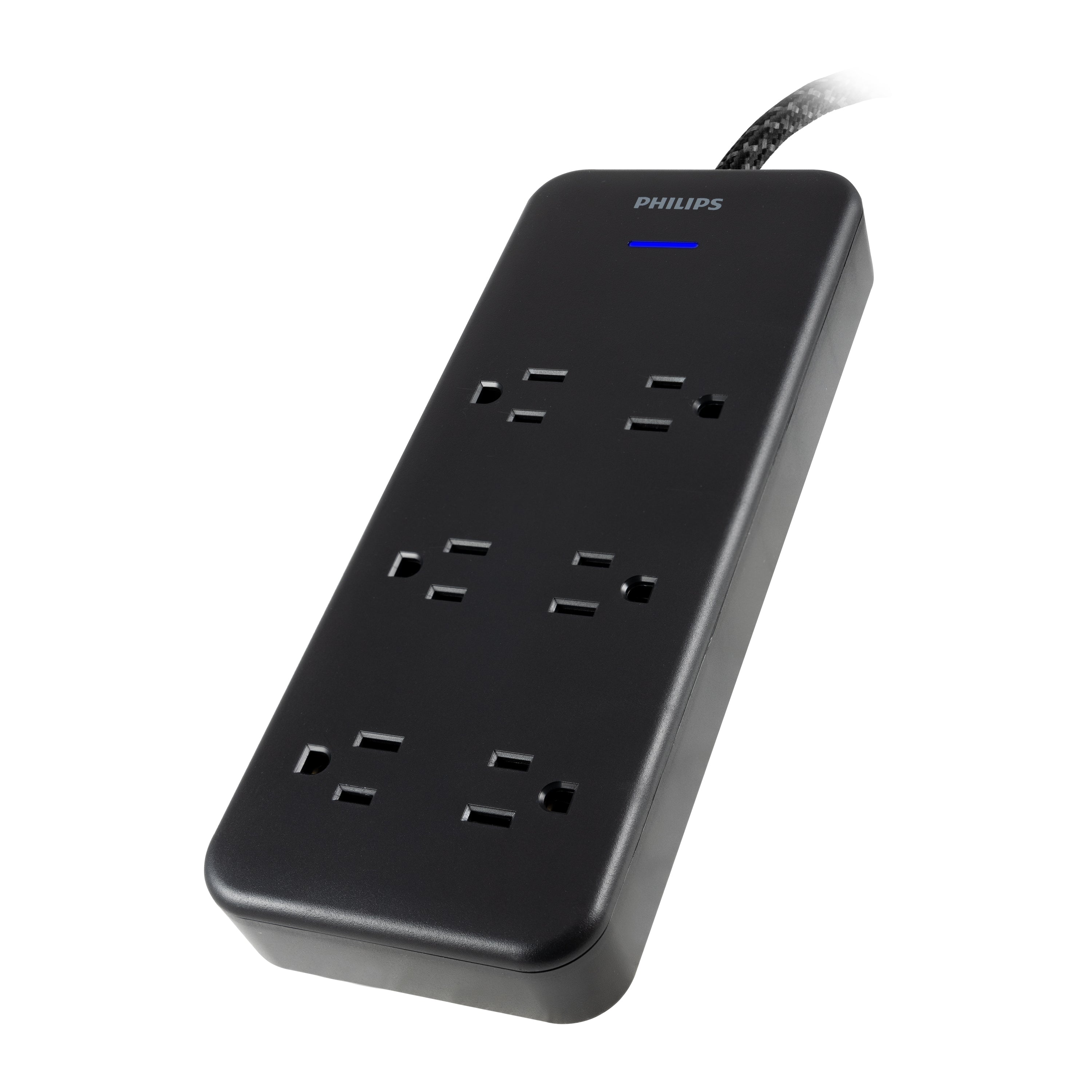 Philips 6-Outlet Surge Protector, 8 Ft, Black