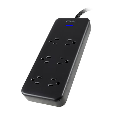 Philips 6-Outlet Surge Protector, 8 Ft, Black