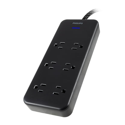 Philips 6-Outlet Surge Protector, 8 Ft, Black
