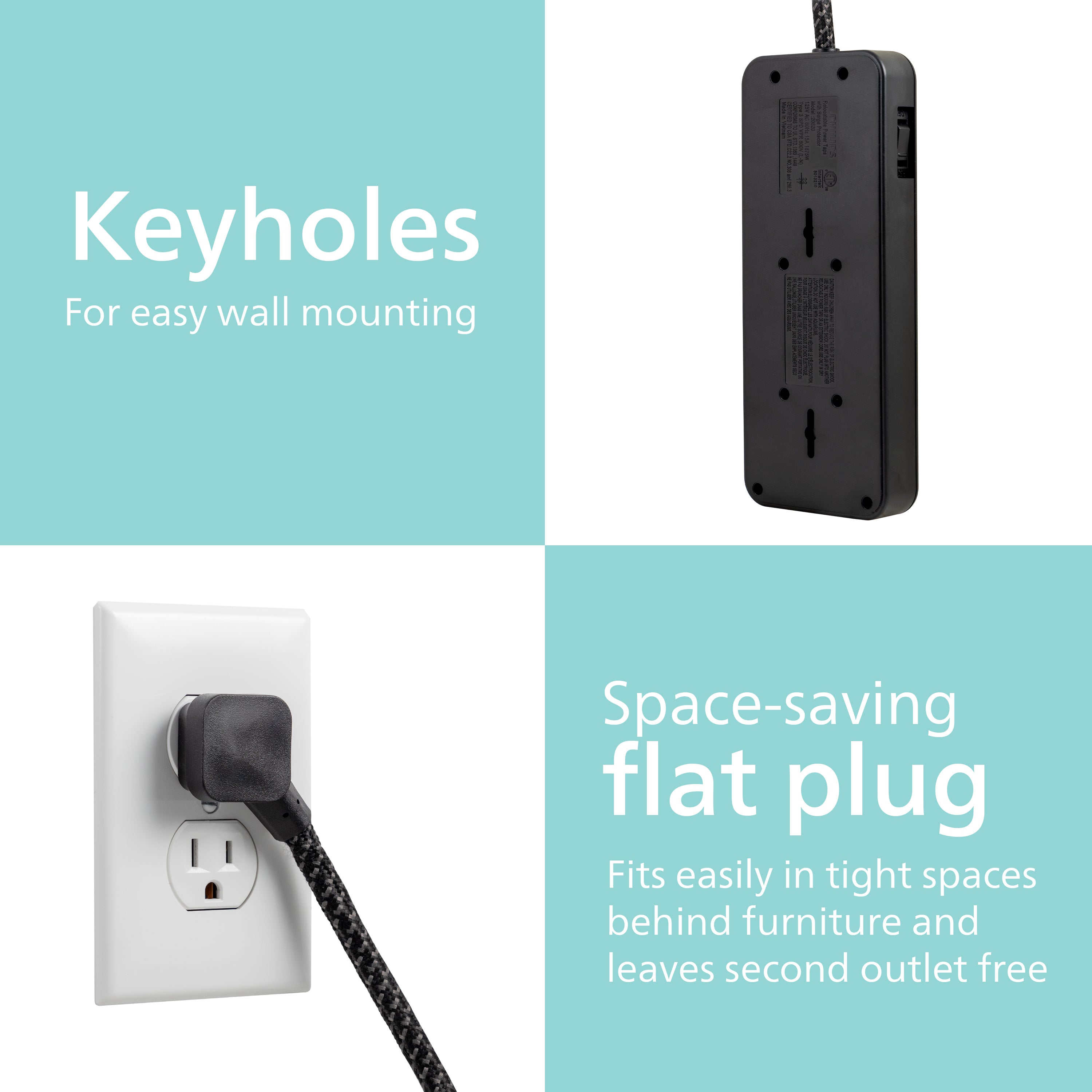 Philips 6-Outlet Surge Protector, 8 Ft, Black