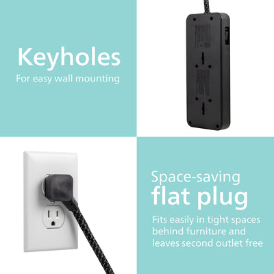 Philips 6-Outlet Surge Protector, 8 Ft, Black
